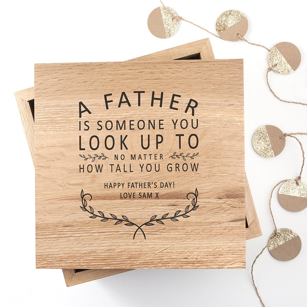 Personalised Father Is Oak Photo Keepsake Box - Engraved Memories