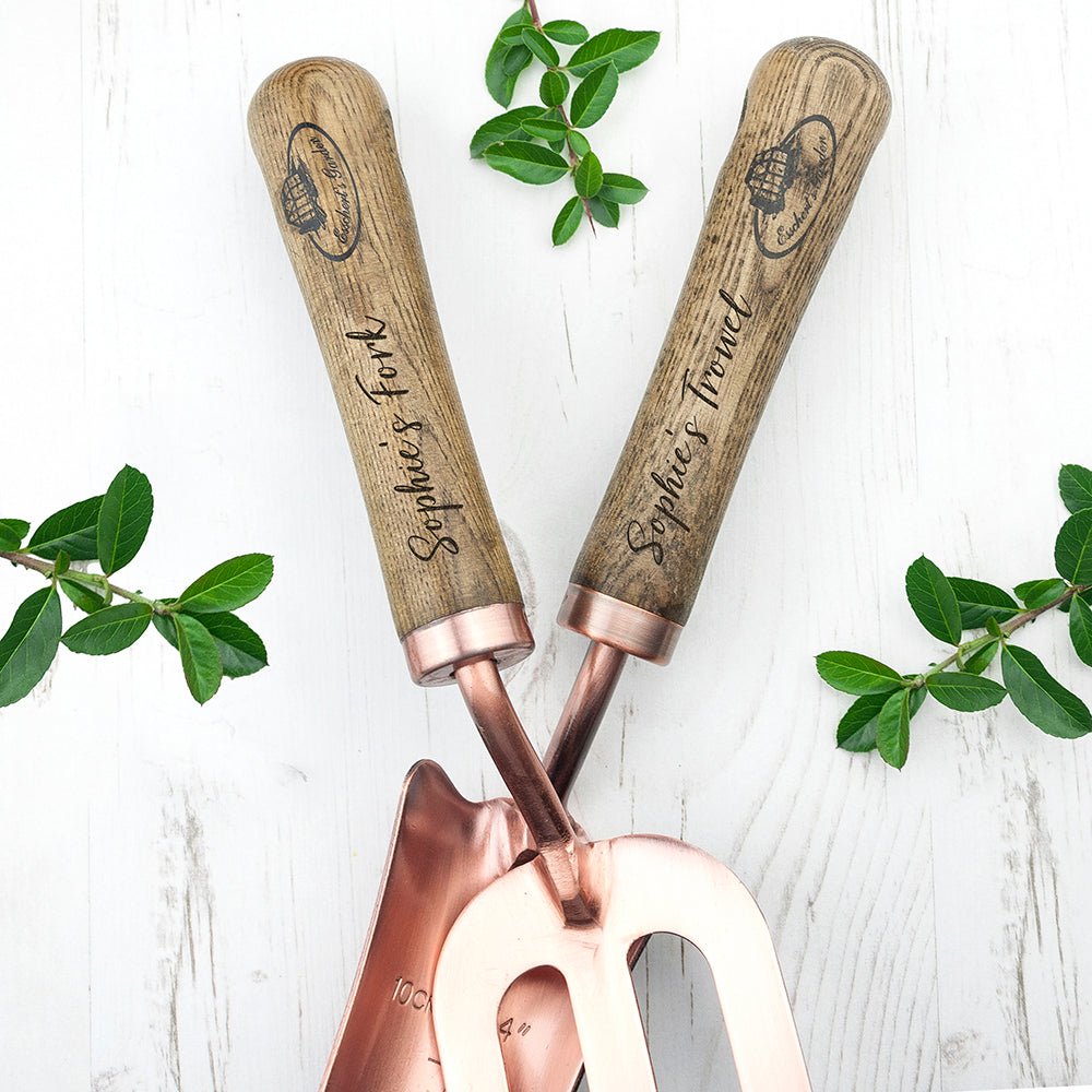 Personalised Luxe Copper Trowel and Fork Set - Engraved Memories