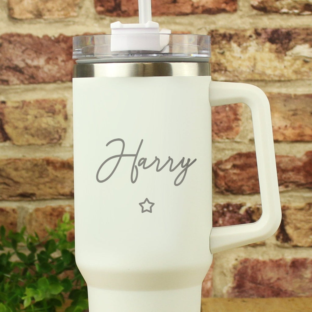 Personalised Star 40oz White Travel Cup - Engraved Memories