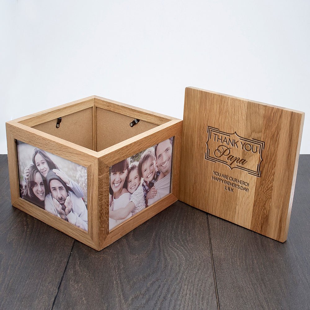 Personalised Thank You Large Oak Photo Keepsake Box - Engraved Memories
