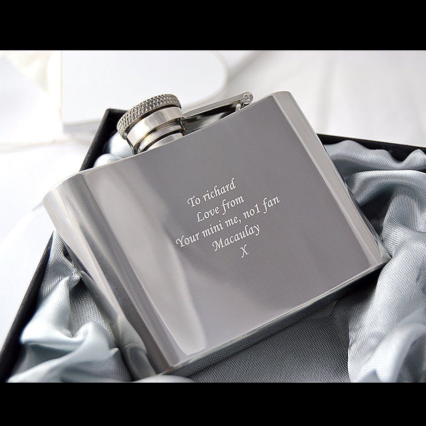 4oz St. Steel Hip Flask Photo Engraved Father's day gift - Engraved Memories