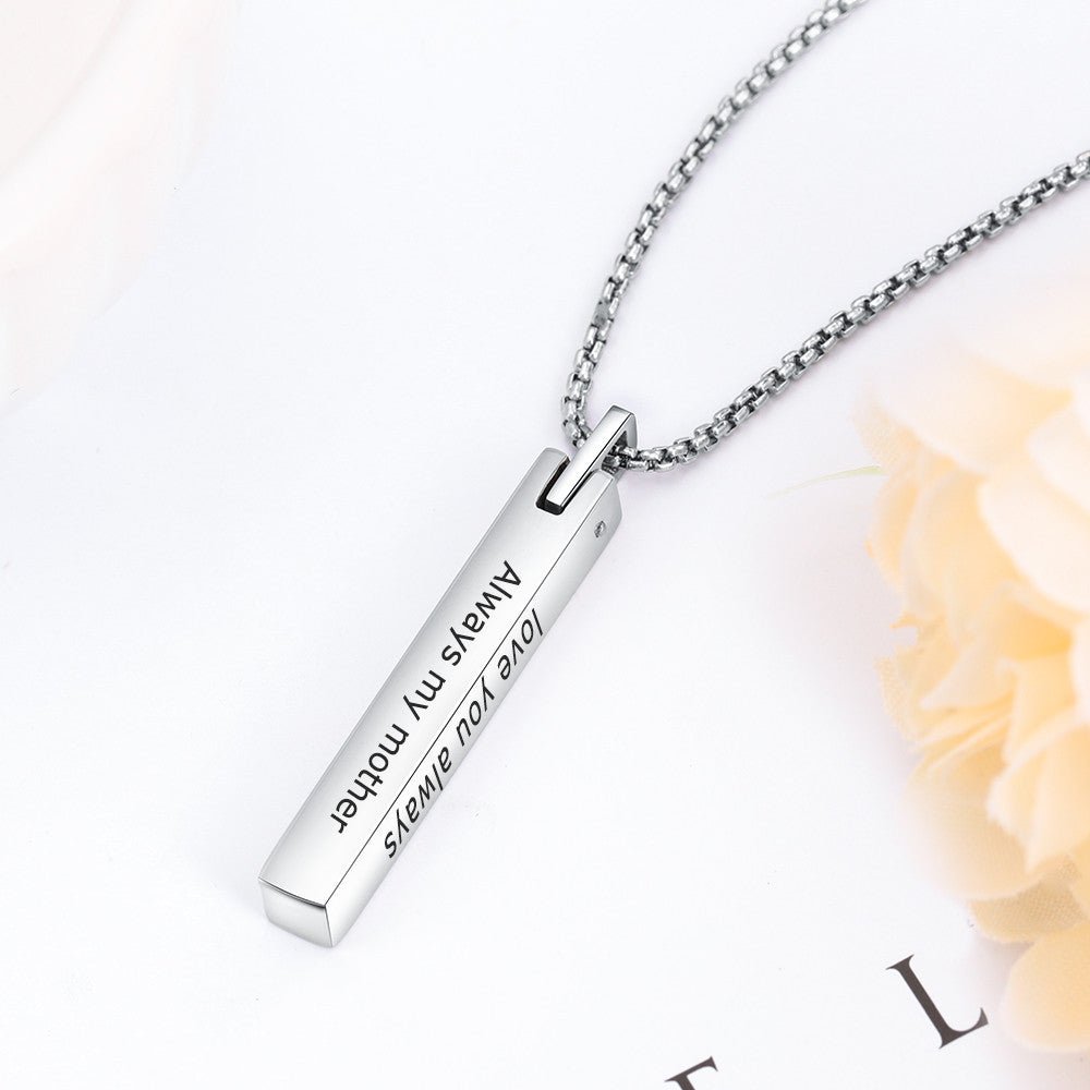 Bar Necklace, Personalised Vertical 3D Pendant with Chain, Stainless Steel Engraved Bar Necklace - Engraved Memories