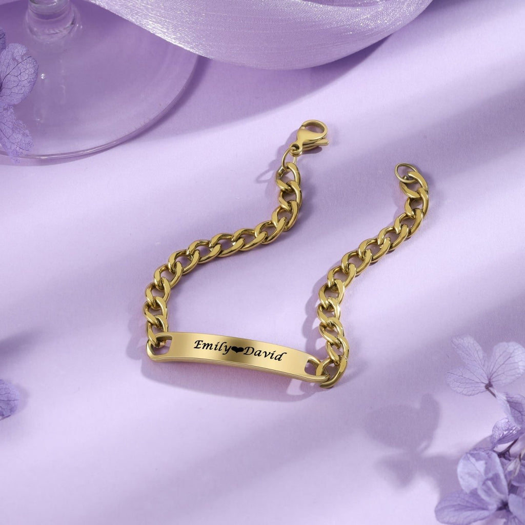 Couple Bracelet, Gold Plated Personalised Bracelets, Gold Stainless Steel Engraved Bracelets - Engraved Memories