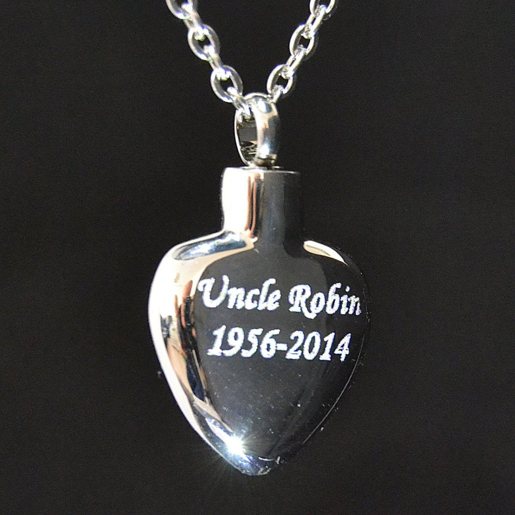 "Always in my heart" cremation jewellery, heart pendant with necklace - Engraved Memories