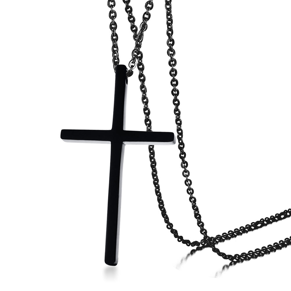 Cross Necklace, Personalised Men's Cross Pendant with Chain, Religious Necklace, Black or Gold - Engraved Memories