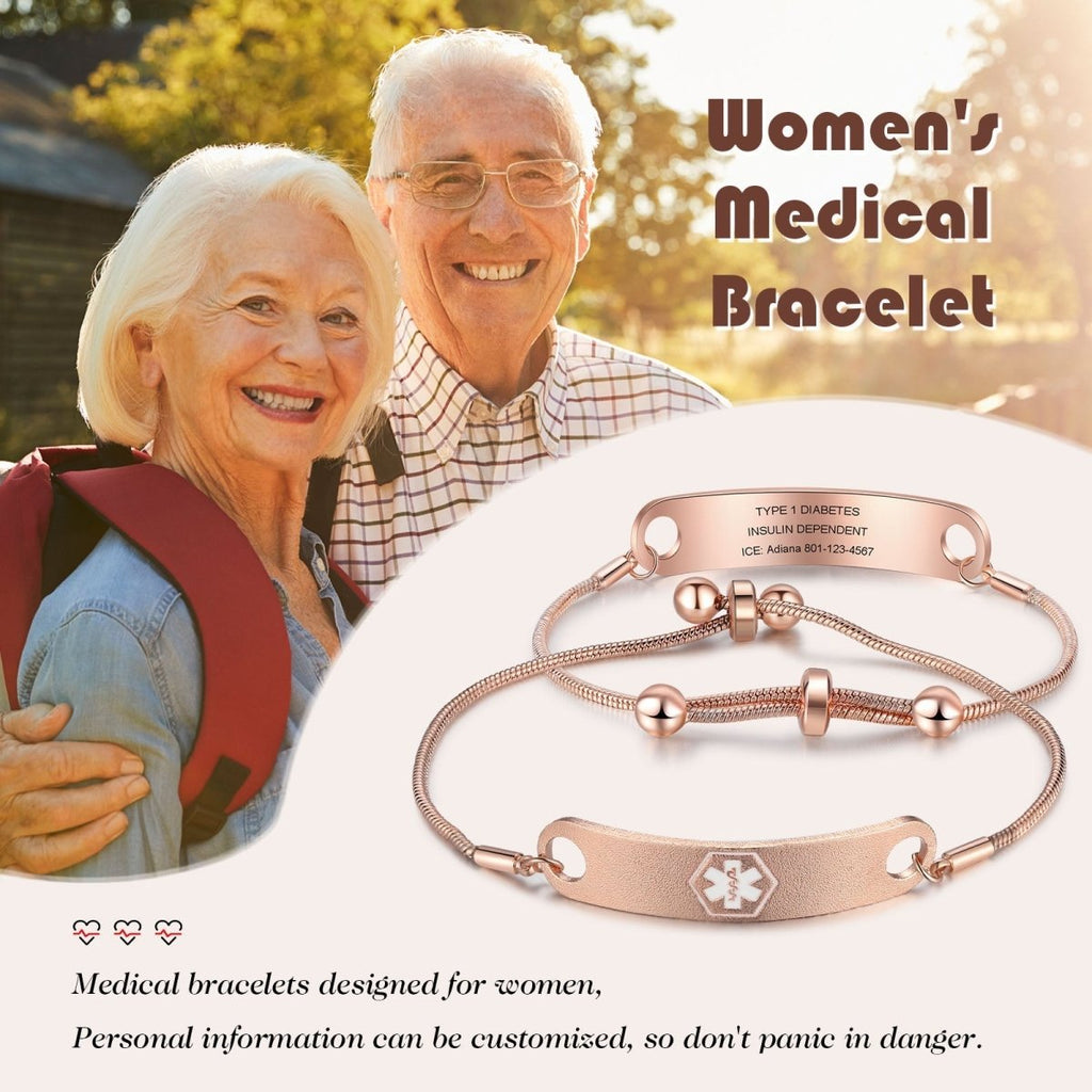Custom Medical Bangle - Gold Personalised Medical Alert ID Bracelet, Medical Alert Bangle - Engraved Memories