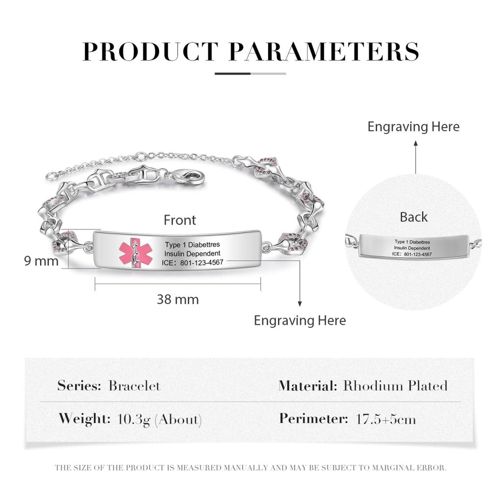 Custom Medical Bracelet - Medical Alert Bracelet, Personalised Medical ID bracelet for Ladies, Medical bracelet for Women - Engraved Memories