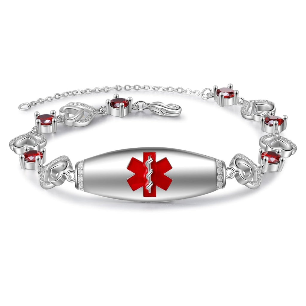 Custom Medical Bracelet - Red Medical Alert Bracelet, Personalised Medical ID bracelet for Ladies, Red Stone Medical bracelet for Women - Engraved Memories