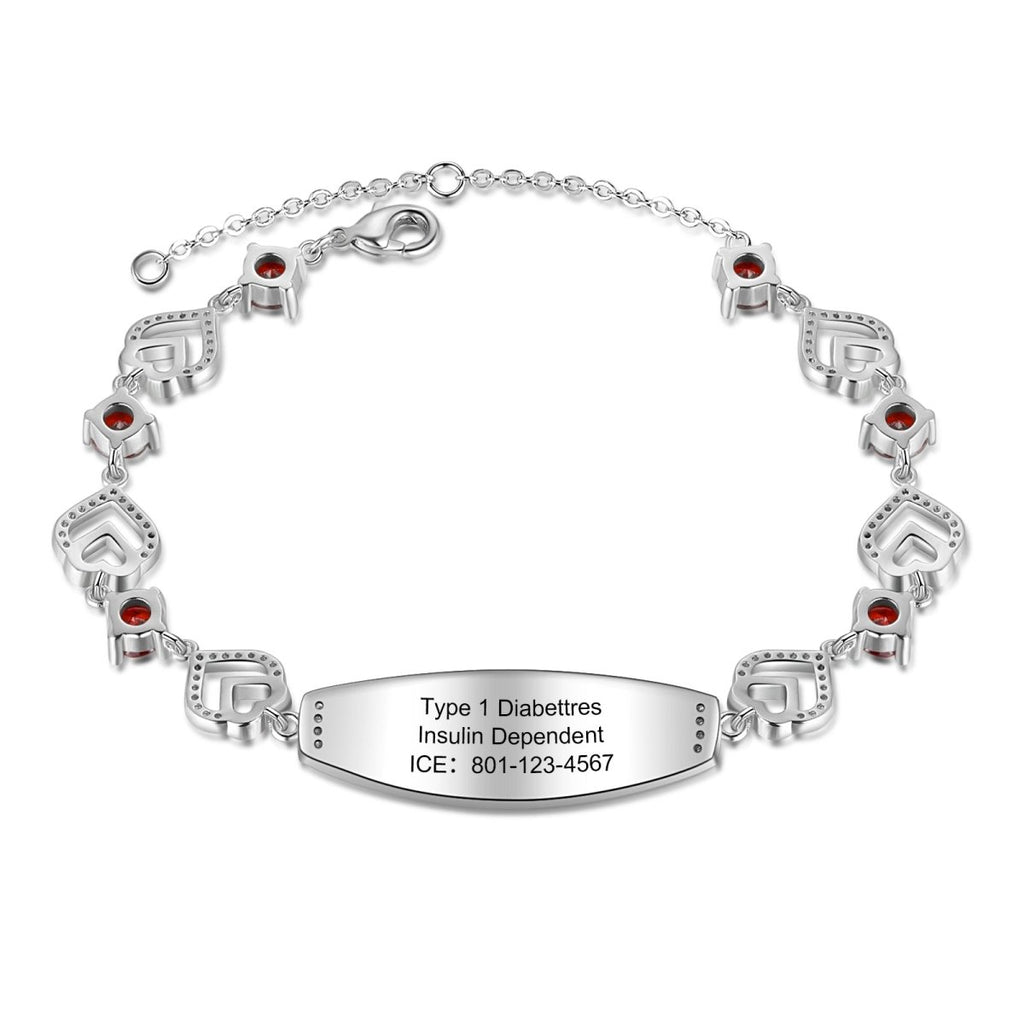 Custom Medical Bracelet - Red Medical Alert Bracelet, Personalised Medical ID bracelet for Ladies, Red Stone Medical bracelet for Women - Engraved Memories