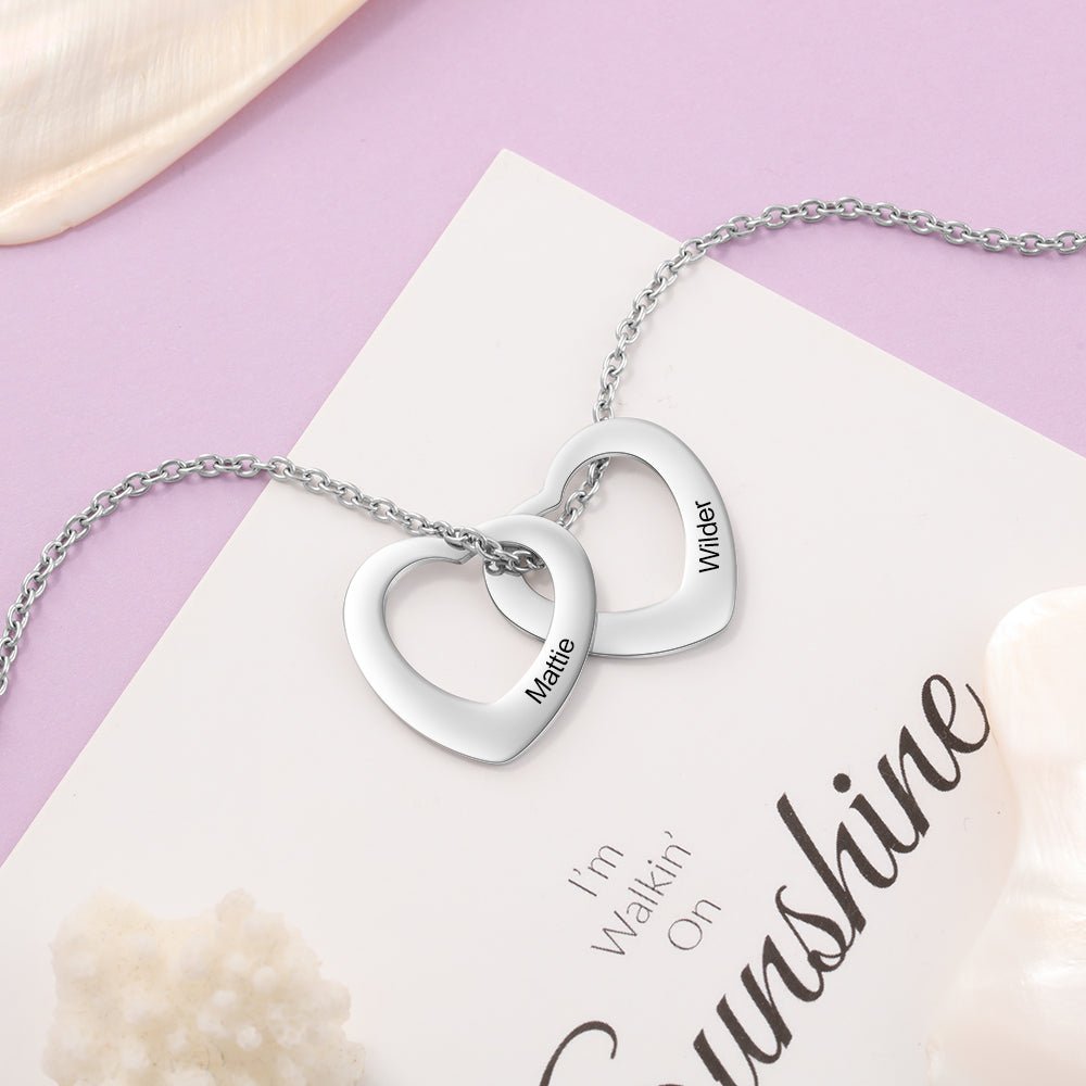 Cutout Hearts Name Necklace, Personalised Heart Pendant Chain - Engraved Memories