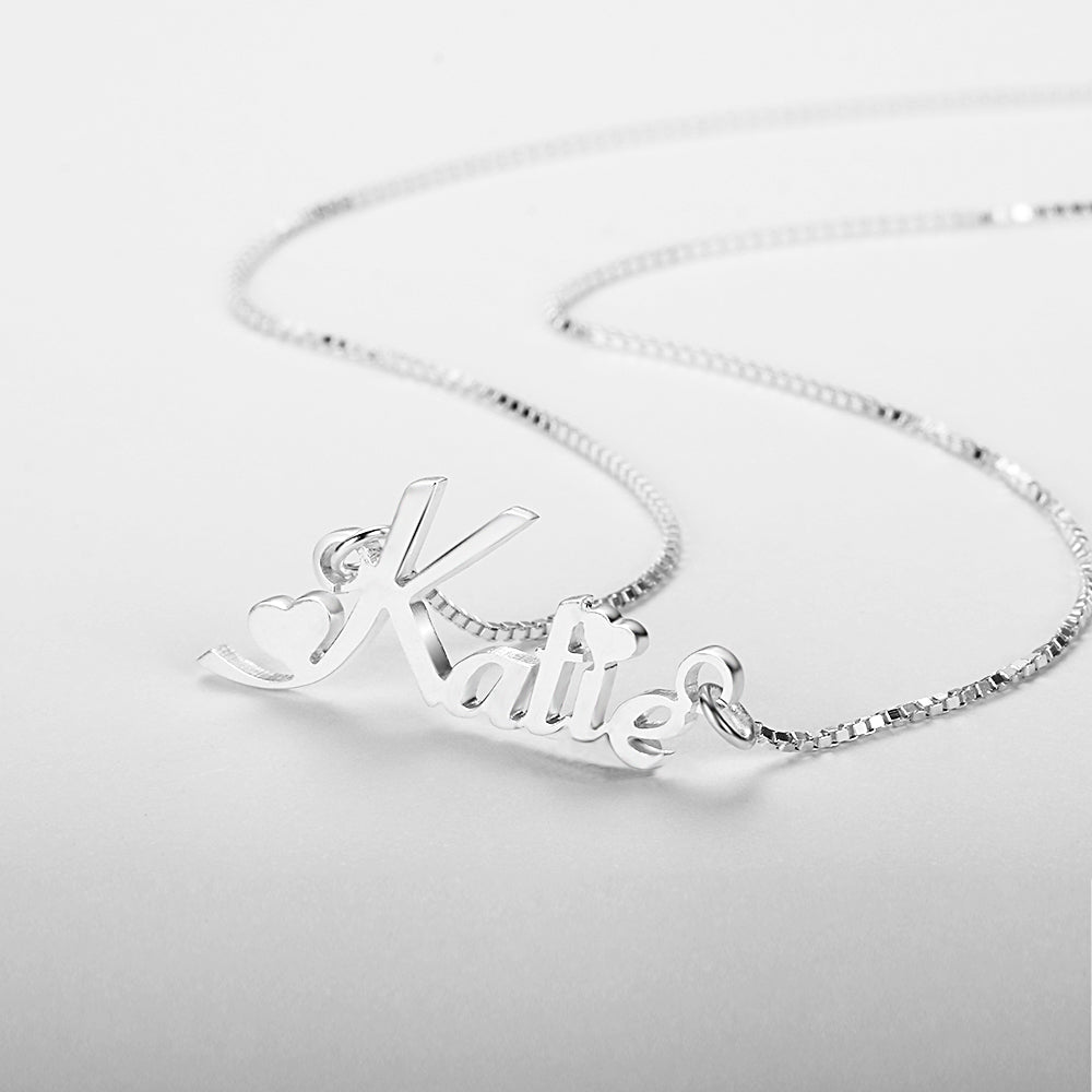 Cutout Name Necklace, Sterling Silver Heart Name Pendant with Chain - Engraved Memories