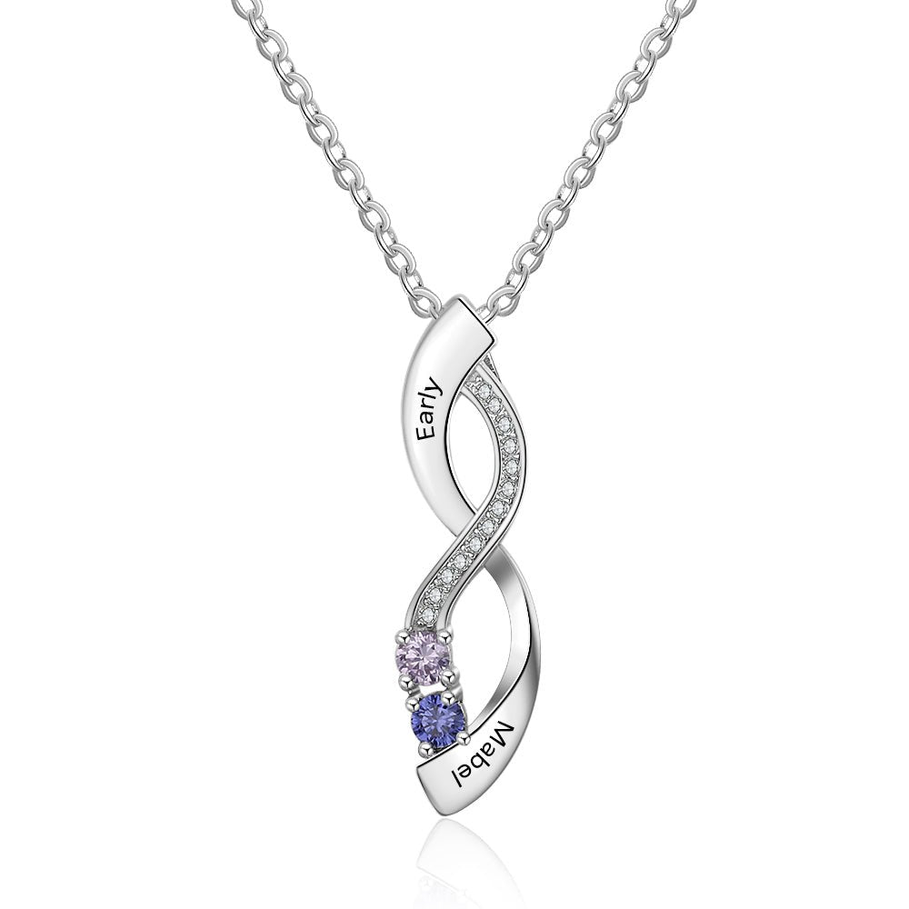 Infinity Pendant Necklace with Birthstones, 925 Sterling Silver Birthstone Necklace, Mother's day Gift - Engraved Memories
