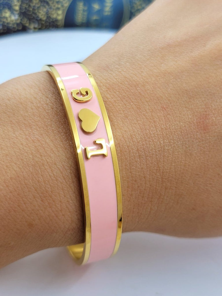 Initial Letter Bangle, Personalised Initial Names Gold Plated Bracelet - Engraved Memories