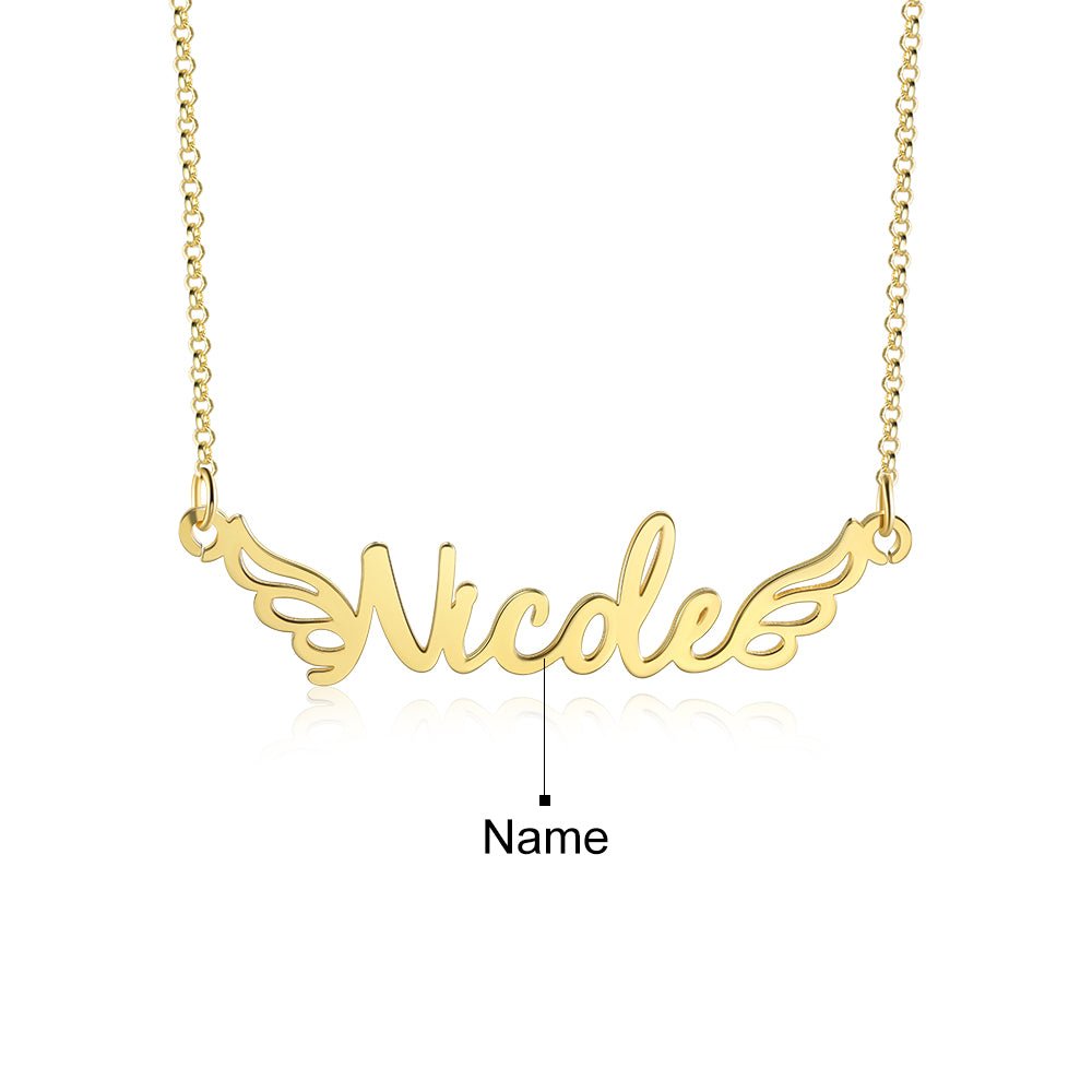 Name Necklace Wings Design, Personalised Sterling Silver Pendant, Ladies Necklace, Mother's day Gift, Memorial Gift - Engraved Memories