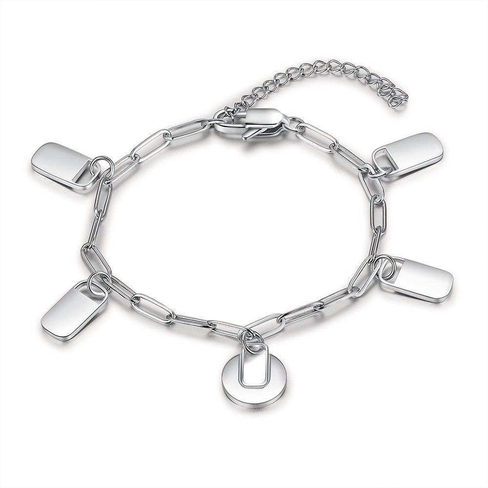 Paperclip Personalized Charm Bracelet with Engraved Names - Engraved Memories
