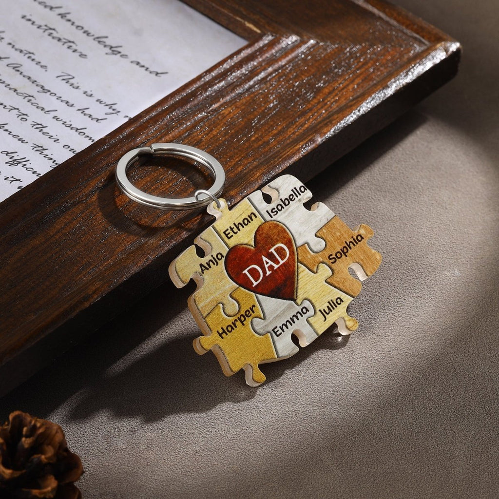 Personalised Acrylic Puzzle Keychain with Custom Names, Unique Keyring Gift, Puzzle Piece Keychain - Engraved Memories