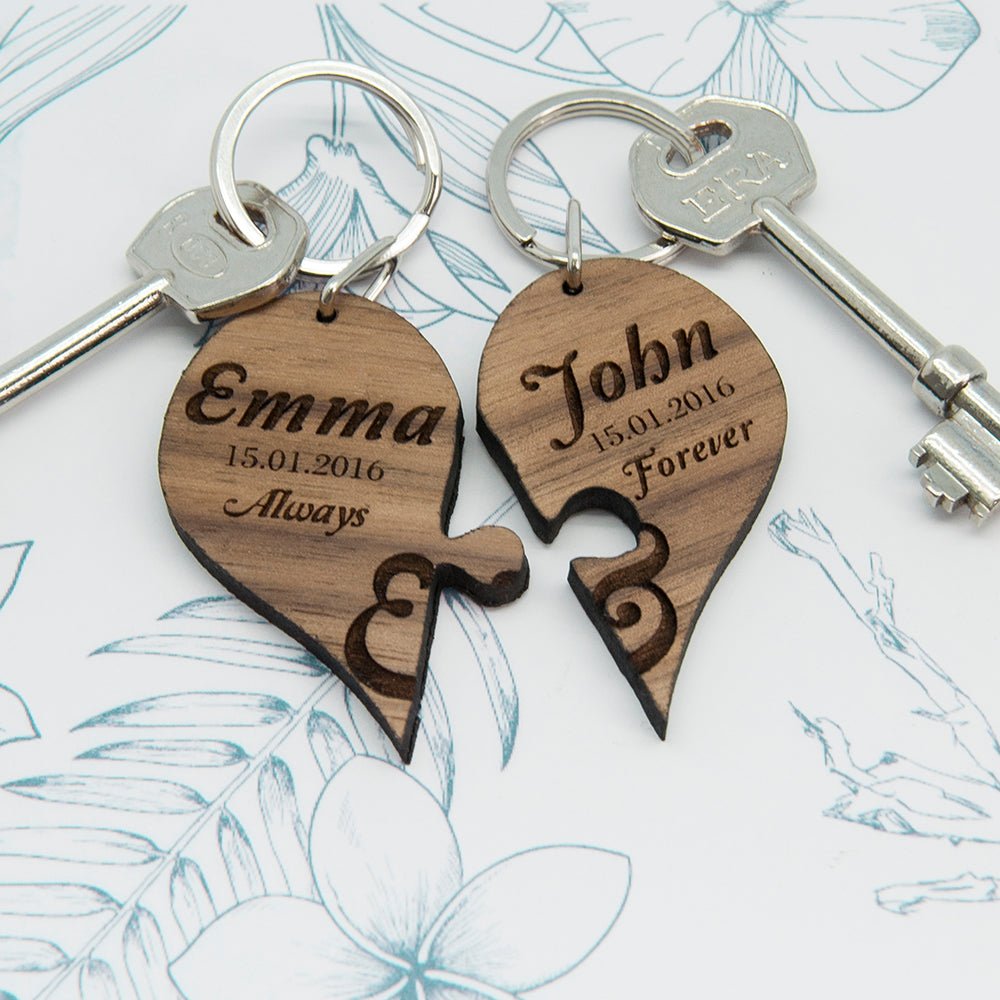 Personalised Always & Forever Couples' Jigsaw Keyrings - Engraved Memories