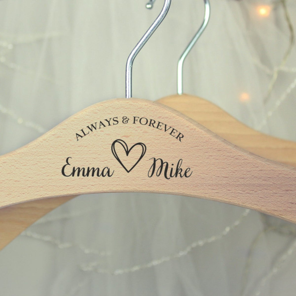 Personalised Always & Forever Wooden Hanger, Wedding accessories, Bride and Groom Gift - Engraved Memories