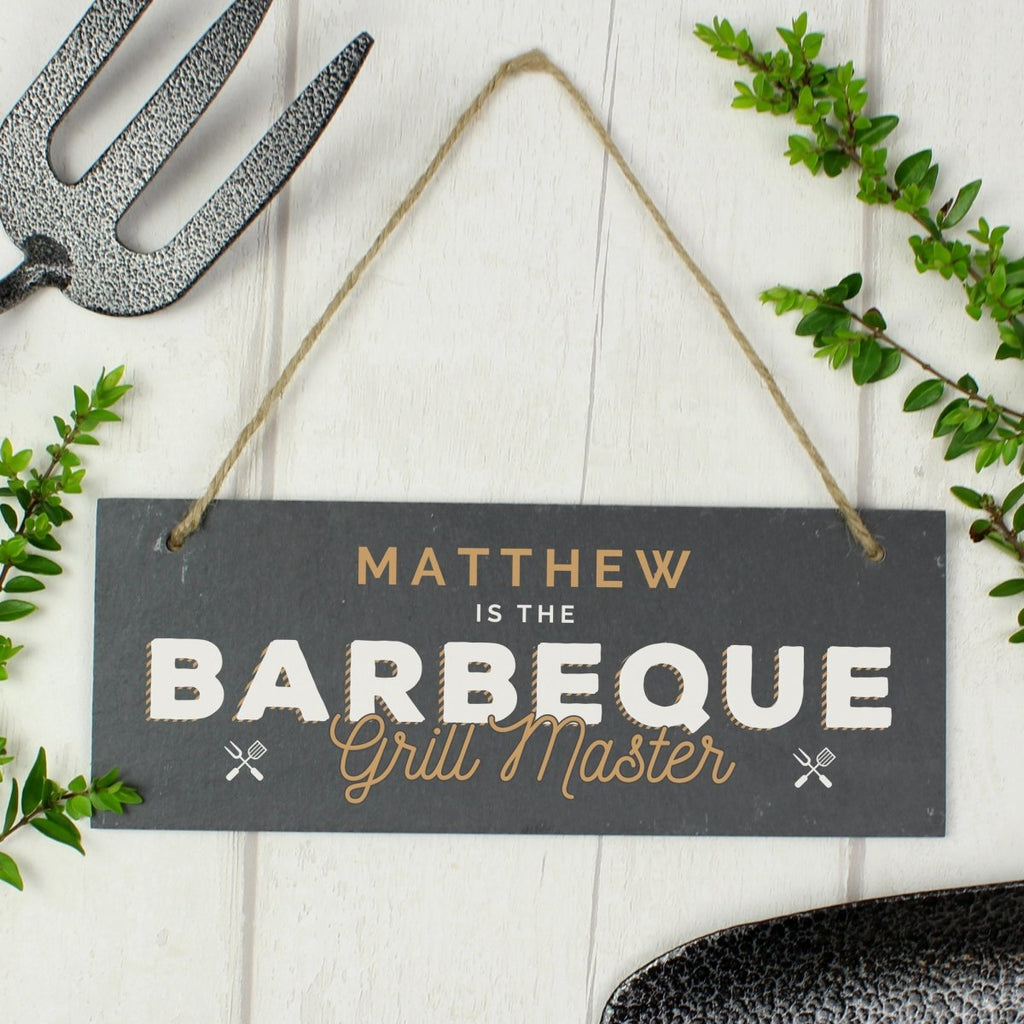 Personalised ""Barbeque Grill Master"" Printed Hanging Slate Plaque, Father's day Gift for Men - Engraved Memories