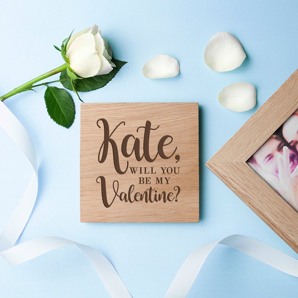 Personalised Be My Valentine Oak Photo Cube - Engraved Memories