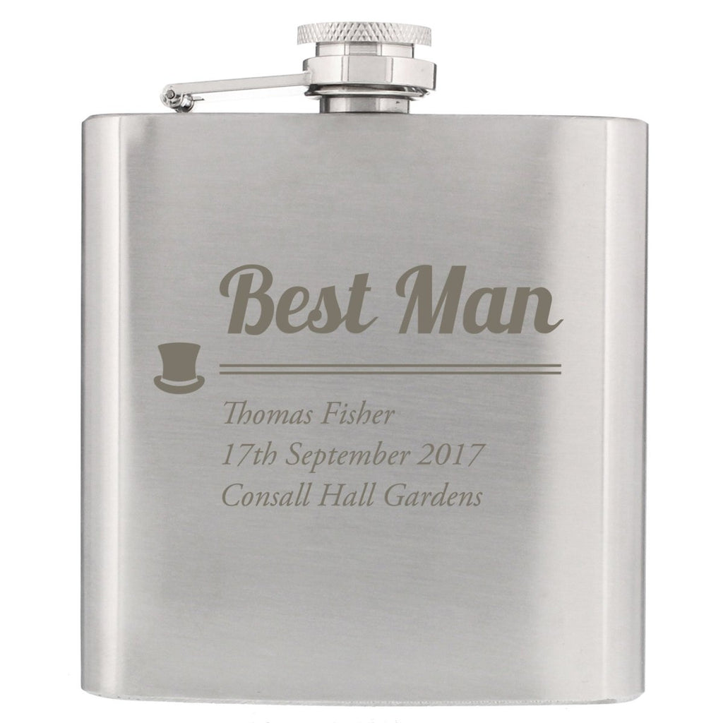 Personalised Best Man Hip Flask, Wedding gift - Engraved Memories