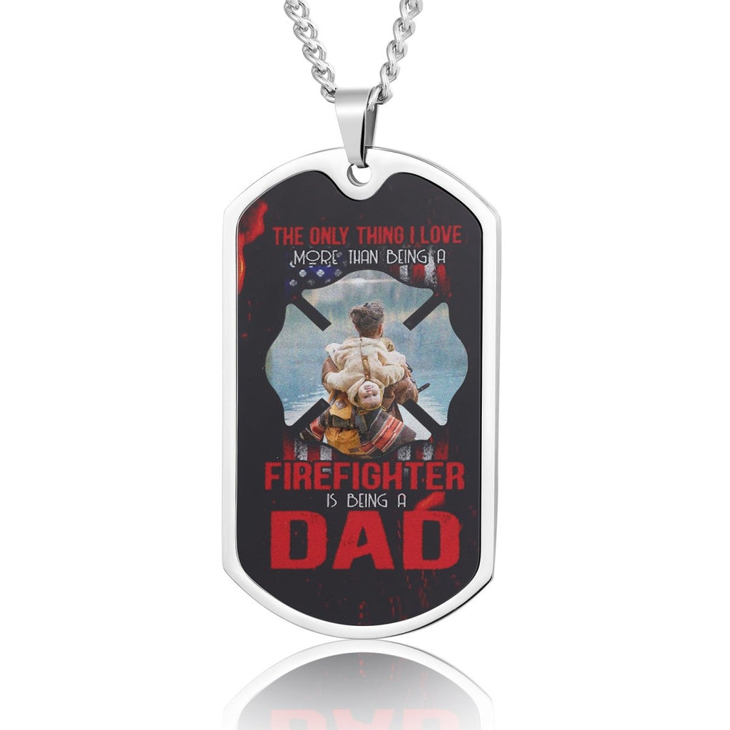Personalised Custom Photo Stainless Steel Firefighter Father Dog Tag Necklace - A Tribute to Heroic Dads - Engraved Memories