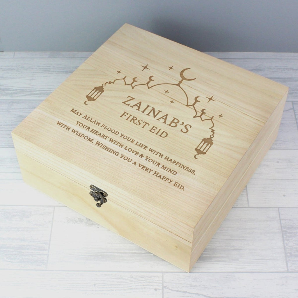 Personalised Eid and Ramadan Large Wooden Keepsake Box - Engraved Memories