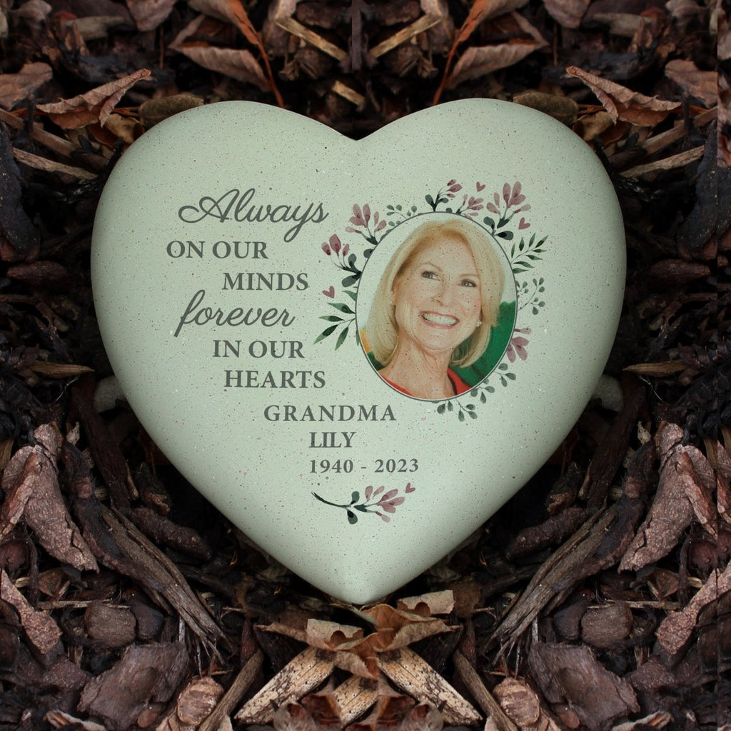 Personalised Floral Photo Upload Memorial Resin Heart - Engraved Memories