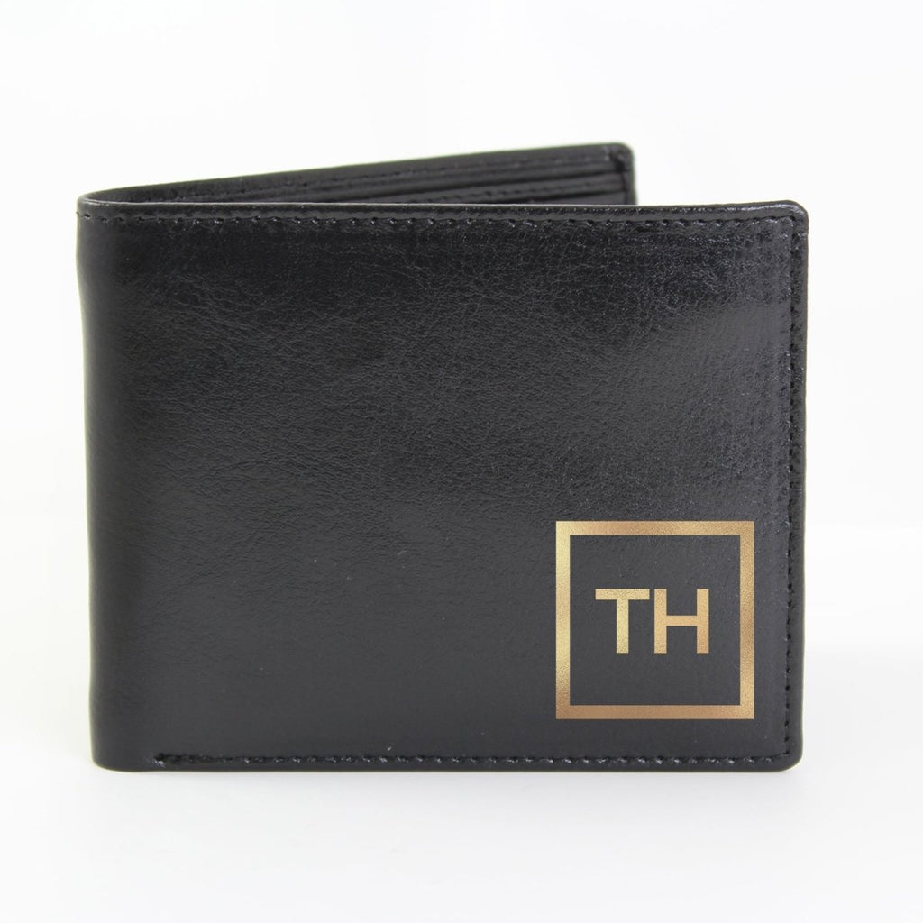 Personalised Gold Initials Leather Wallet - Engraved Memories