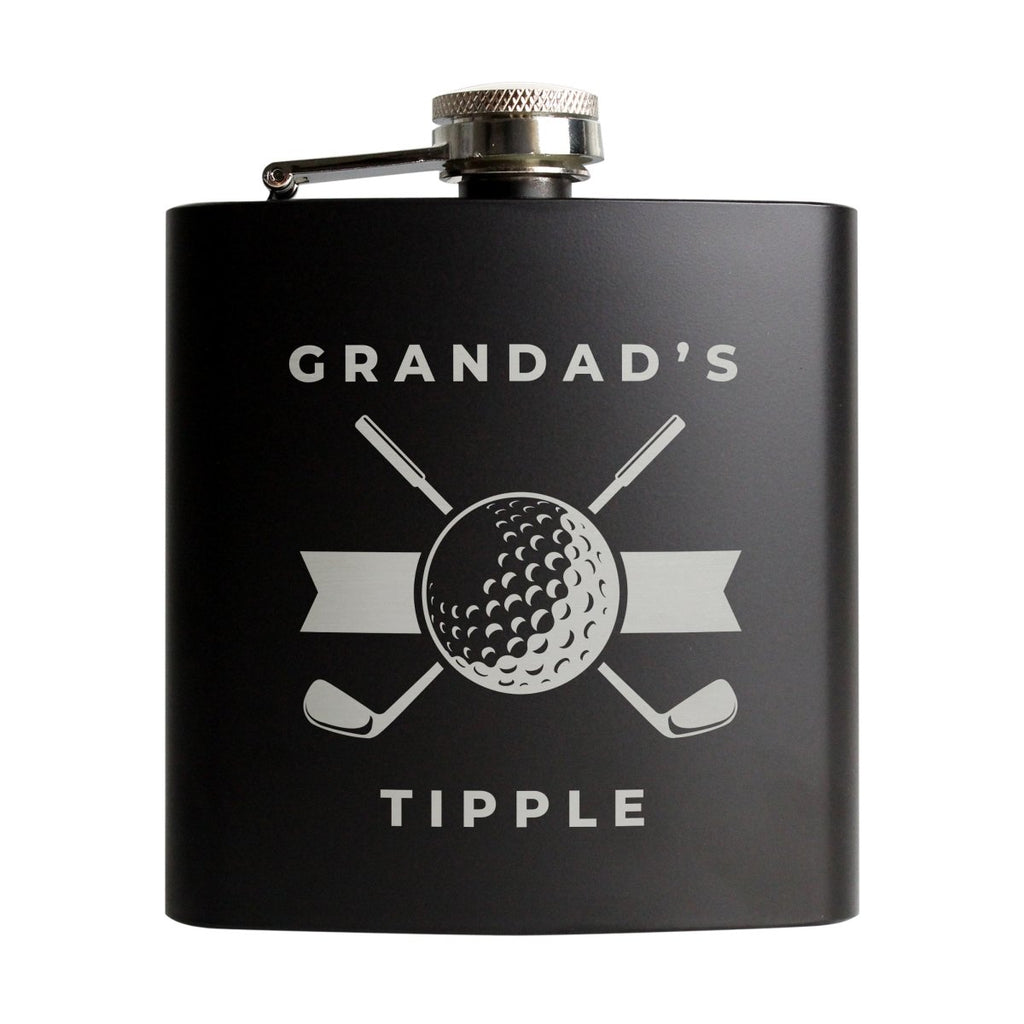 Personalised Golf Black Hip Flask, Father's day Gift for Men - Engraved Memories