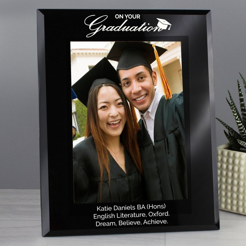 Personalised Graduation Black Glass 7x5 Photo Frame - Engraved Memories