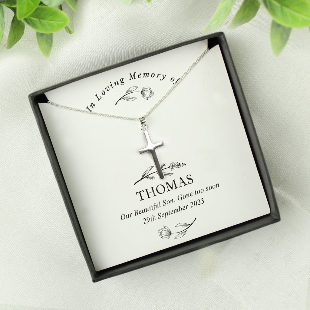 Personalised In Loving Memory Cross Sentiment Memorial Necklace and Box - Engraved Memories