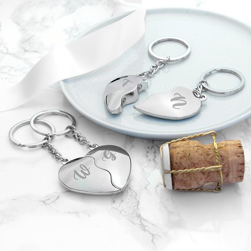 Personalised Joining Hearts Magnetic Couples Keyrings - Engraved Memories