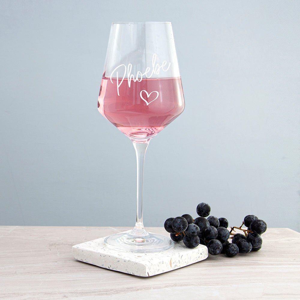 Personalised Love Heart Wine Glass - Engraved Memories