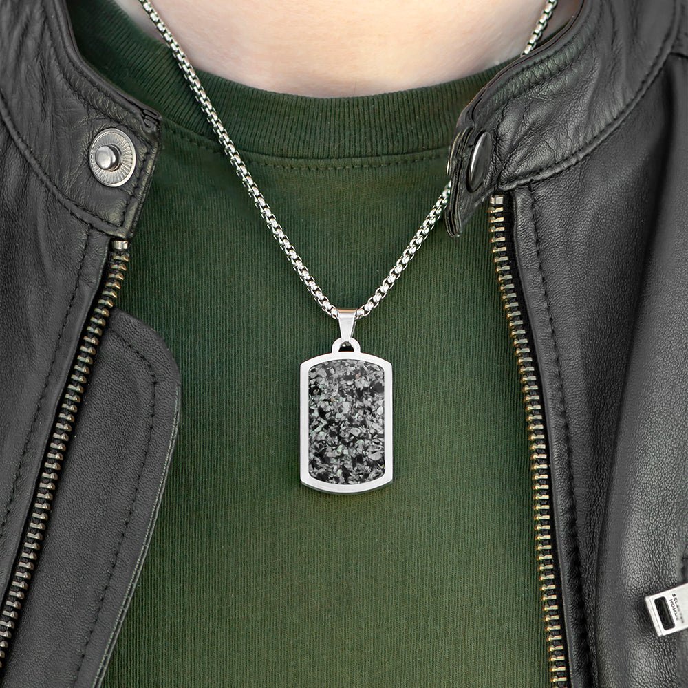 Personalised Men's Snowflake Obsidian Dog Tag Necklace - Engraved Memories