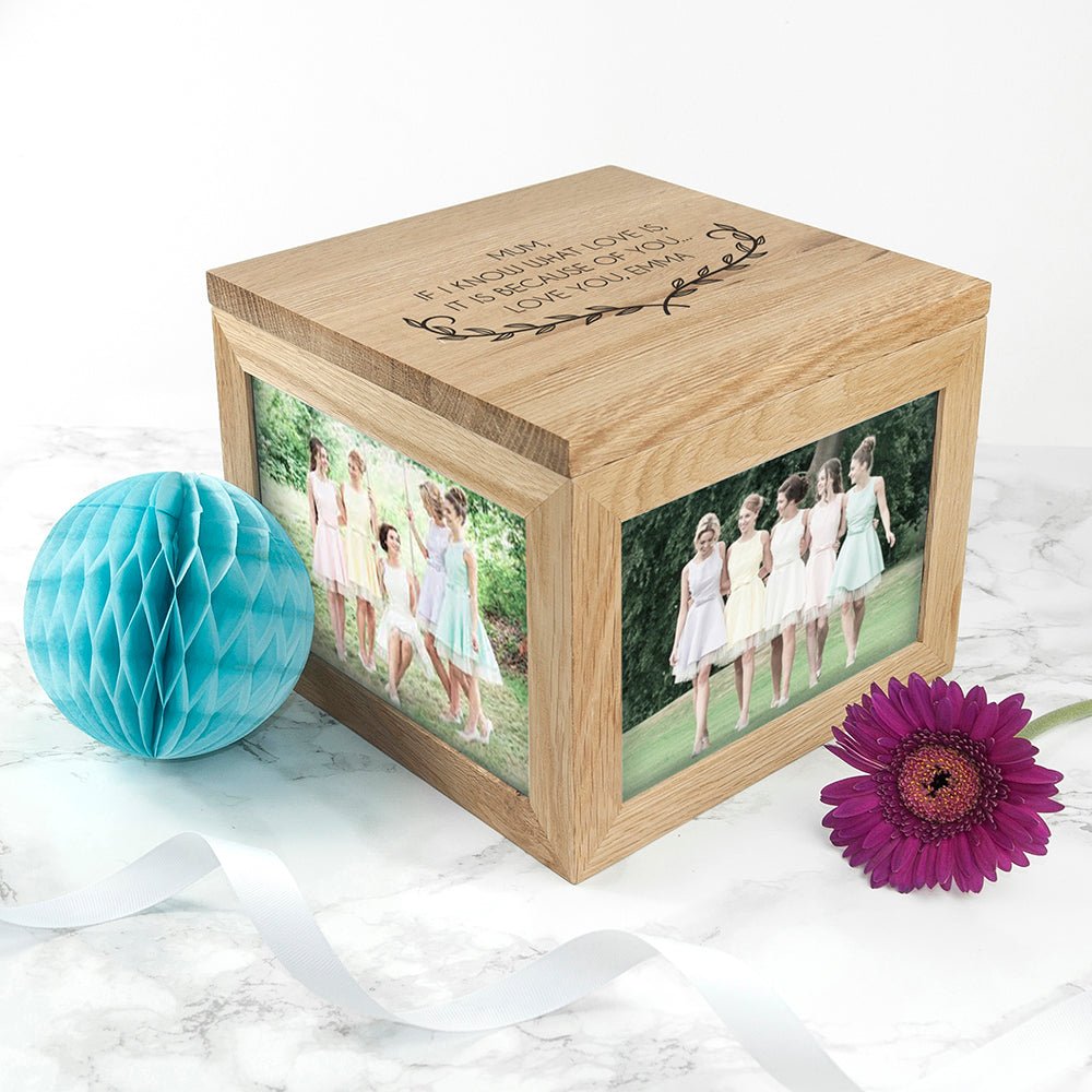 Personalised Mother's Love Large Oak Photo Cube - Engraved Memories