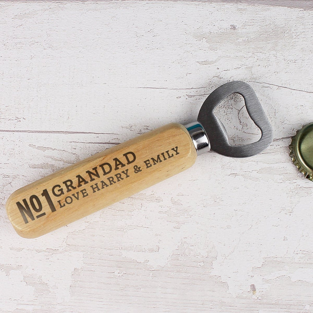 Personalised No.1 Wooden Bottle Opener, Father's day Gift for Men - Engraved Memories