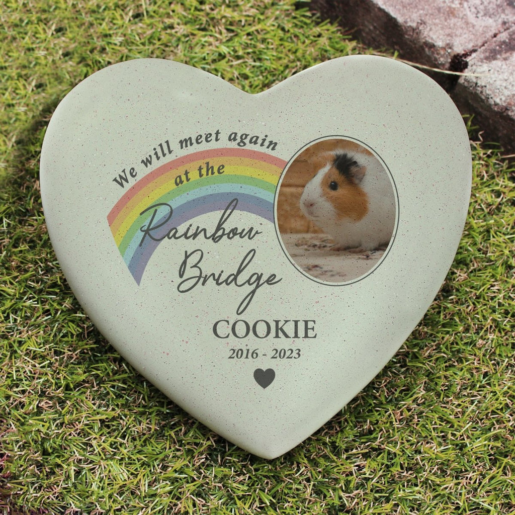 Personalised Pet Rainbow Photo Upload Memorial Resin Heart - Engraved Memories