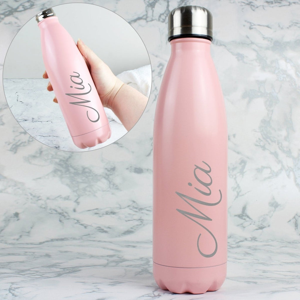 Personalised Pink Metal Insulated Drinks Bottle - Engraved Memories