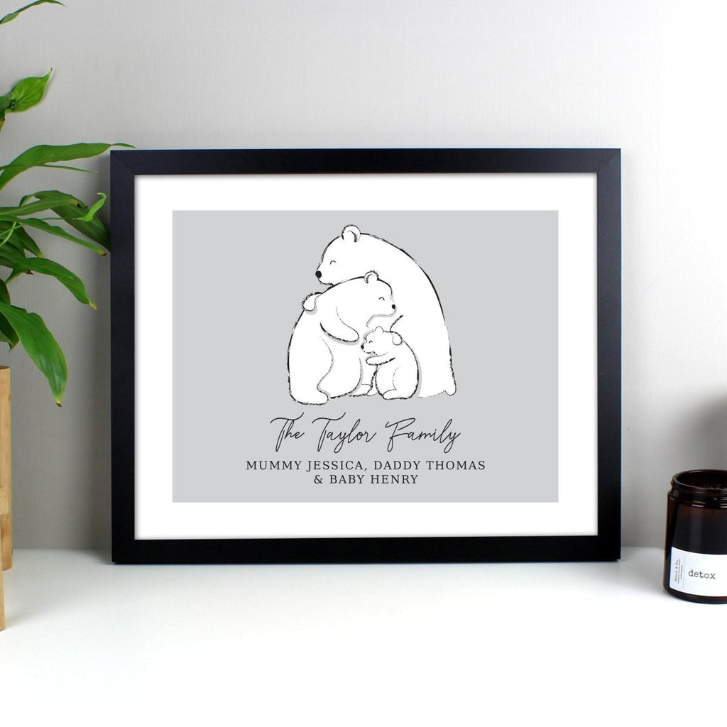 Personalised Polar Bear Family Black Framed Print - Engraved Memories