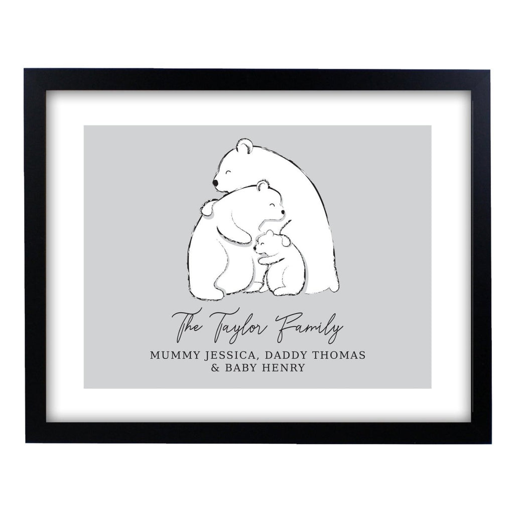Personalised Polar Bear Family Black Framed Print - Engraved Memories