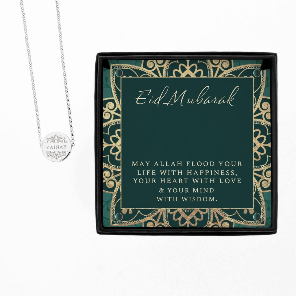 Personalised Sentiment Eid and Ramadan Disc Necklace and Box - Engraved Memories