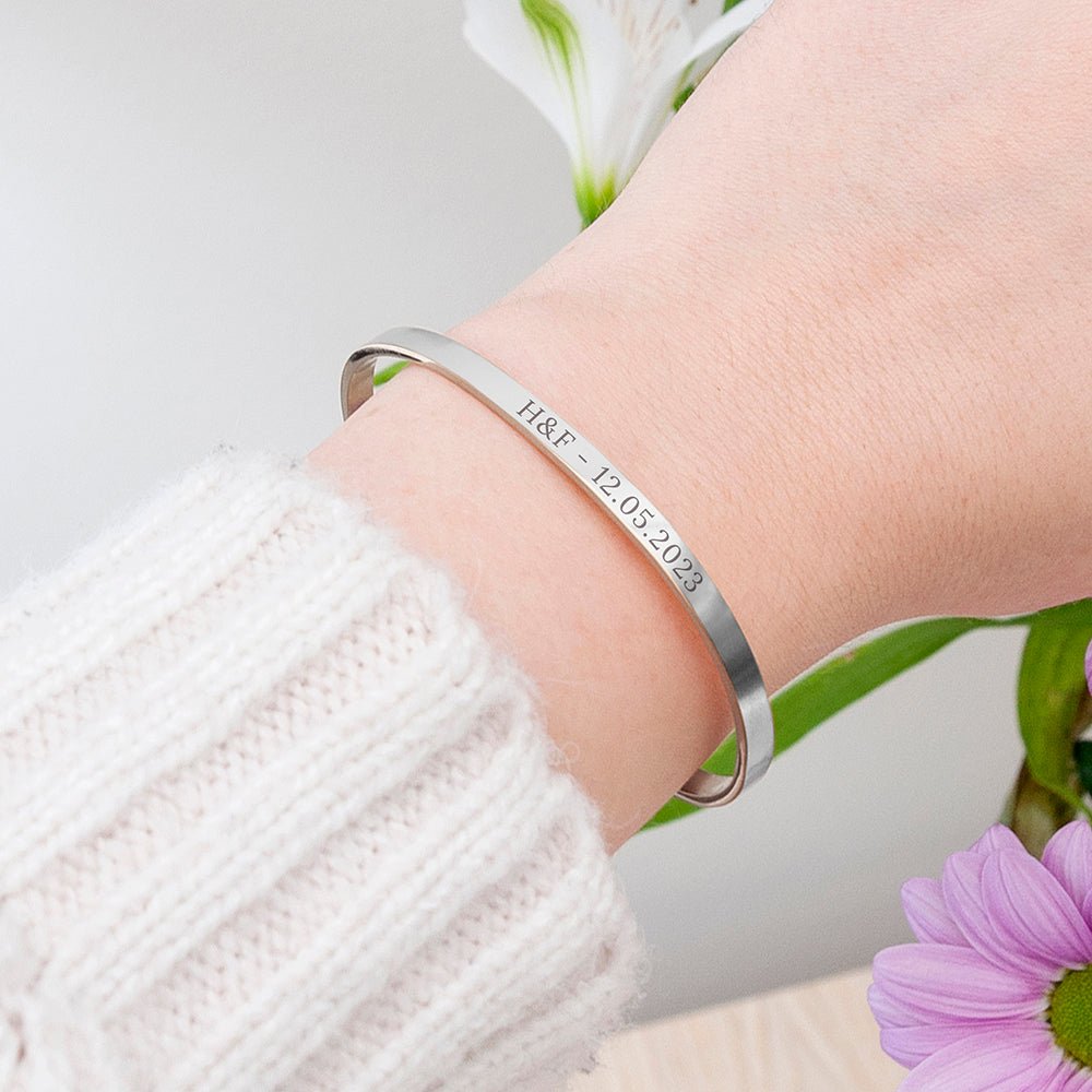 Personalised Silver Affirmation Bangle - Engraved Memories