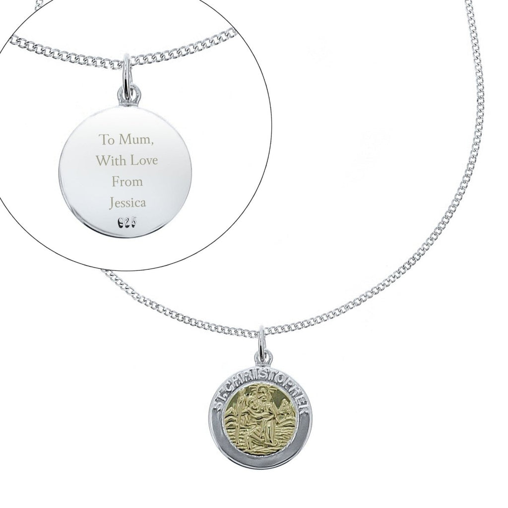 Personalised Sterling Silver & 9ct Gold St. Christopher Necklace - Engraved Memories