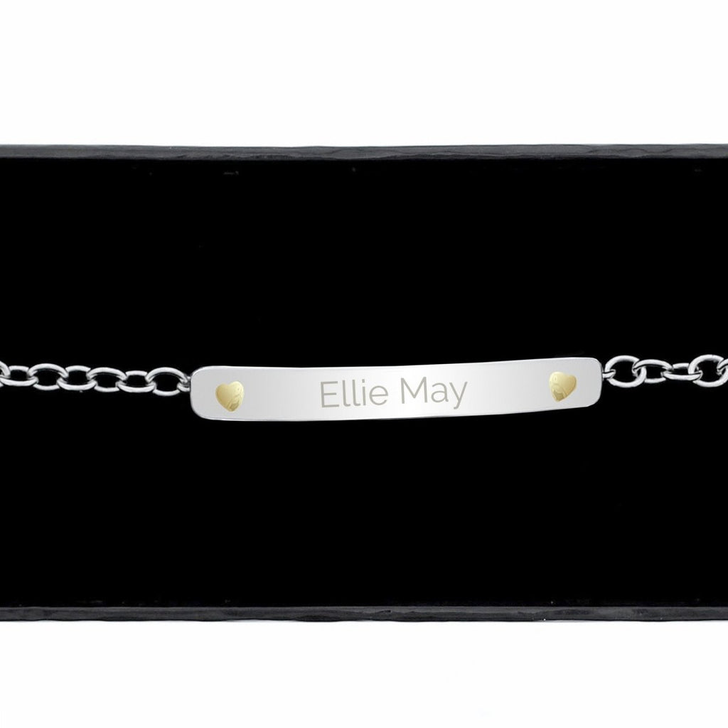 Personalised Sterling Silver and 9ct Gold Bar Bracelet - Engraved Memories