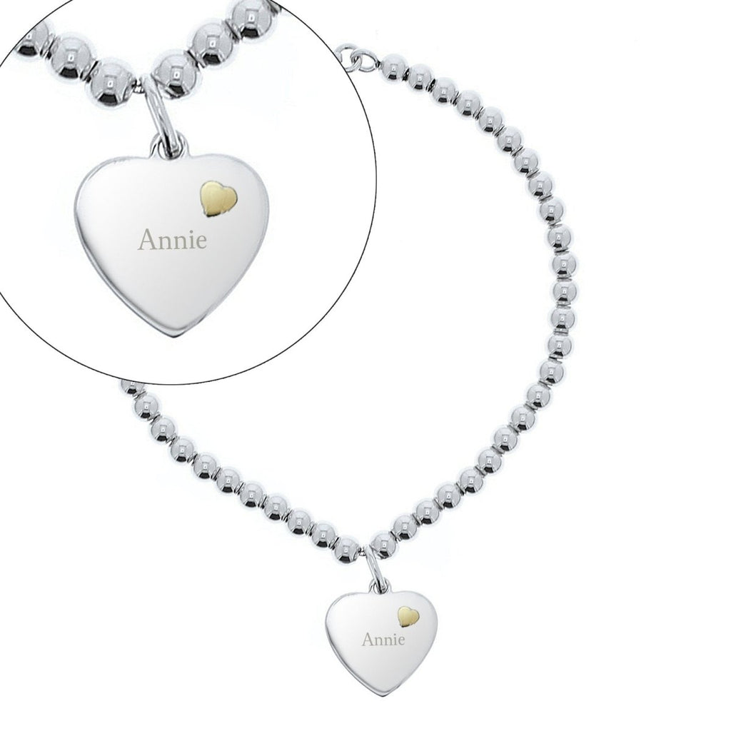 Personalised Sterling Silver and 9ct Gold Heart Bracelet - Engraved Memories