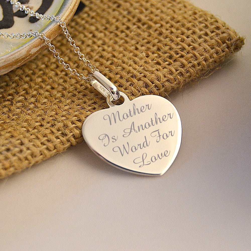 Personalised Sterling Silver Heart Charm Necklace Mother's day gift - Engraved Memories