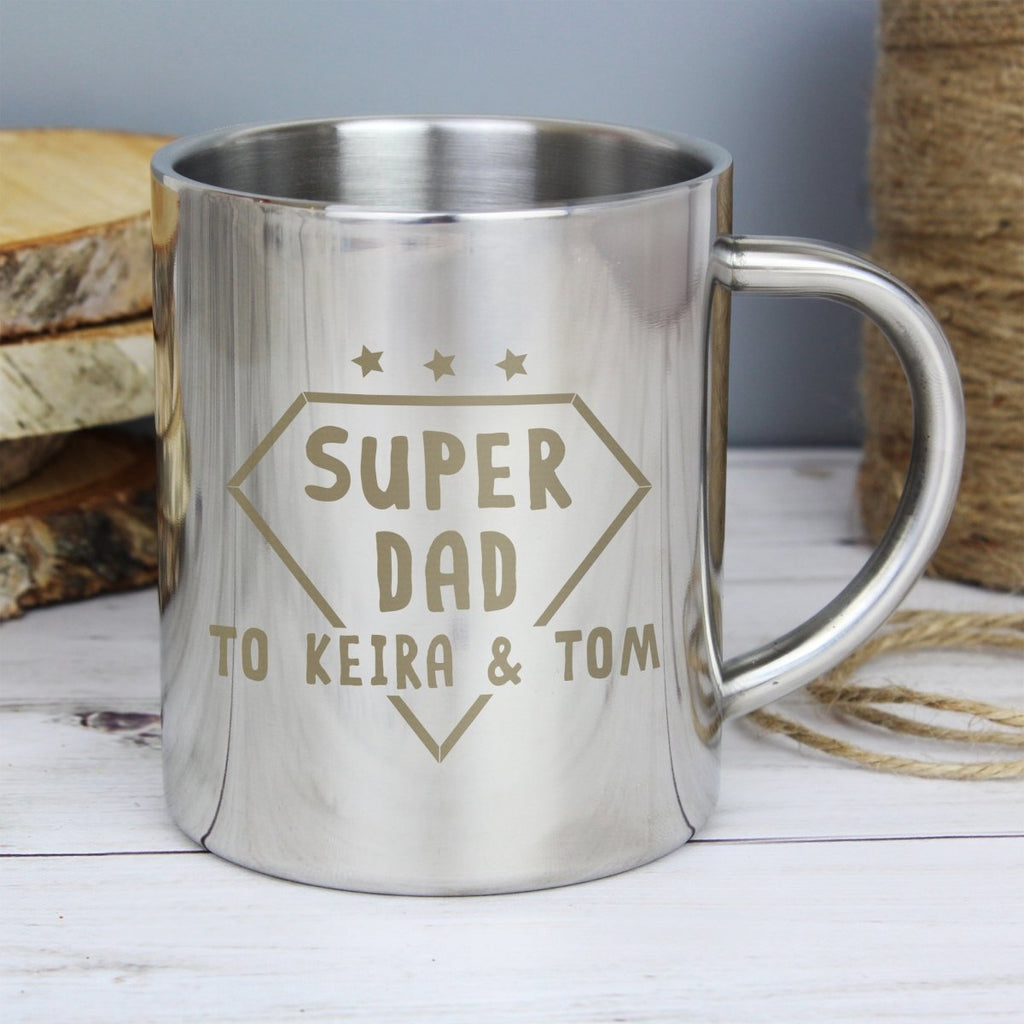 Personalised Super Dad Stainless Steel Mug, Father's day Gift for Men - Engraved Memories