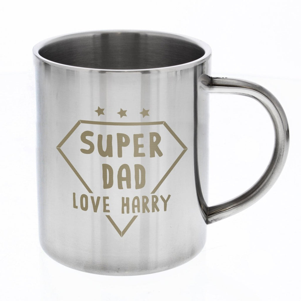 Personalised Super Dad Stainless Steel Mug, Father's day Gift for Men - Engraved Memories