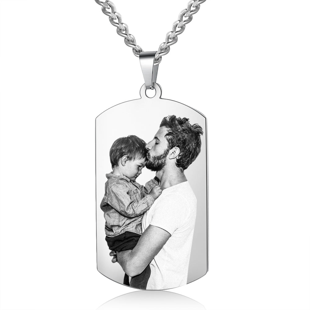 Photo Dog Tag - Dad Necklace, Father's day Gift, Stainless steel DAD pendant, Men's Necklace - Engraved Memories